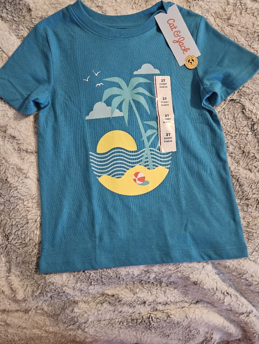 Cat & Jack Teal Tropical Palm Graphic Short Sleeve Tee